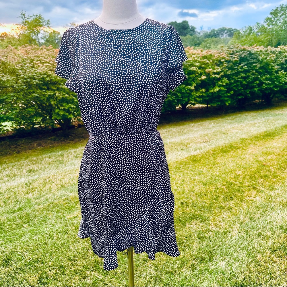 AX Paris Black Polka Dot Wrap Frill Mini Dress - Picture 2 of 16